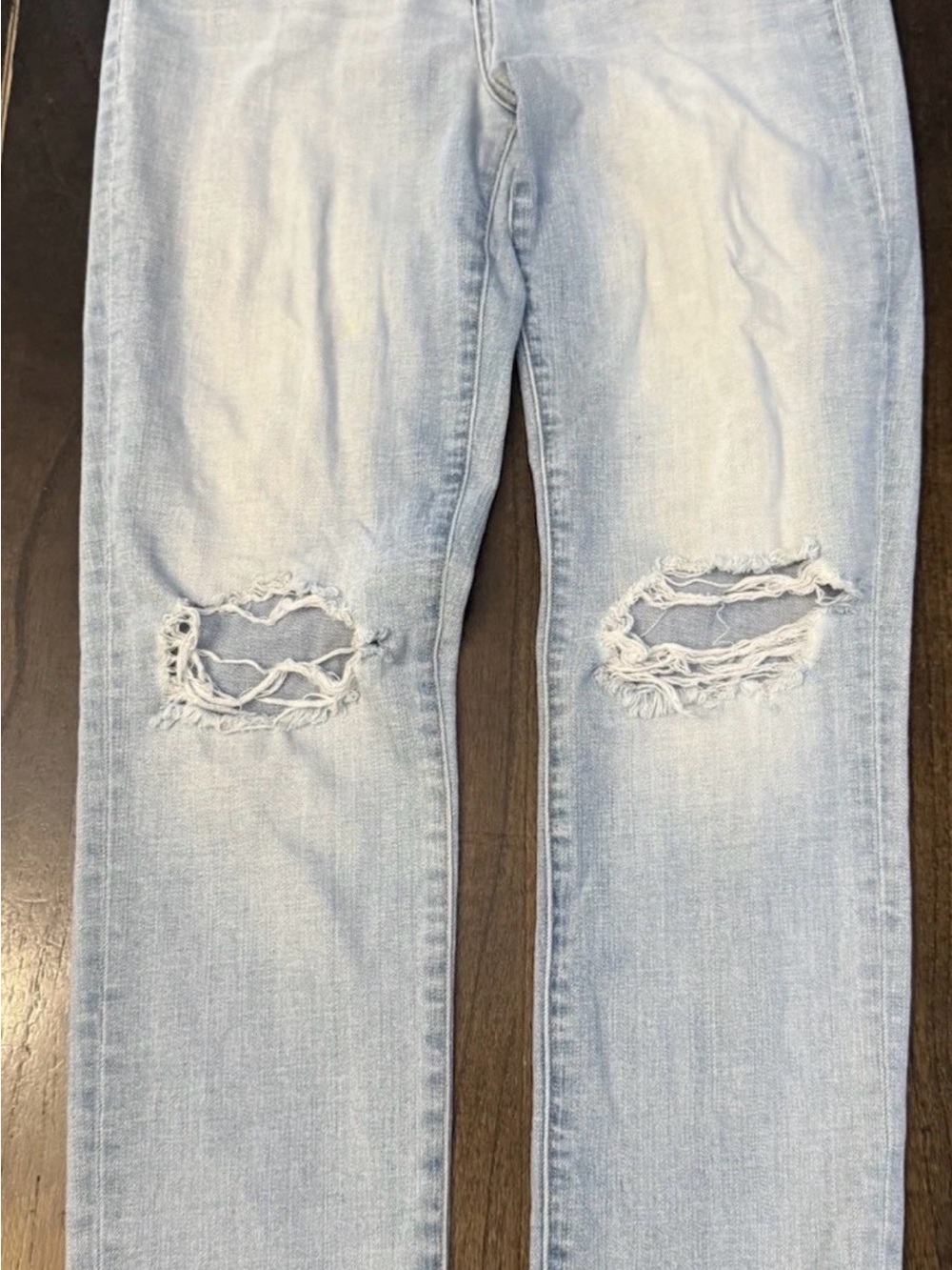 L'AGENCE size 27 Light Blue Distressed Denim Jeans with Raw Step Hem